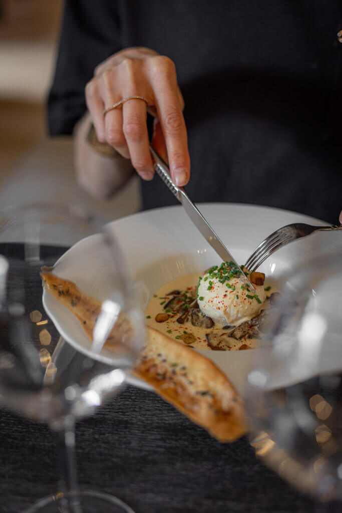 Local and organic products meal at the restaurant of the Hotel Ferme de la Ranconniere.