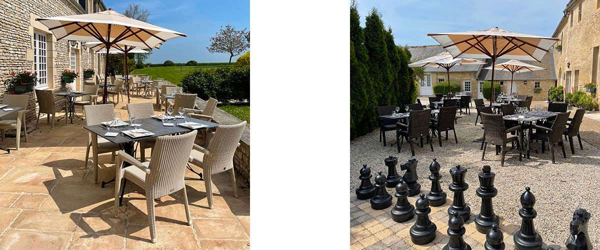 the terrace of the bar and the terrace of the restaurant of the farm of la ranconniere