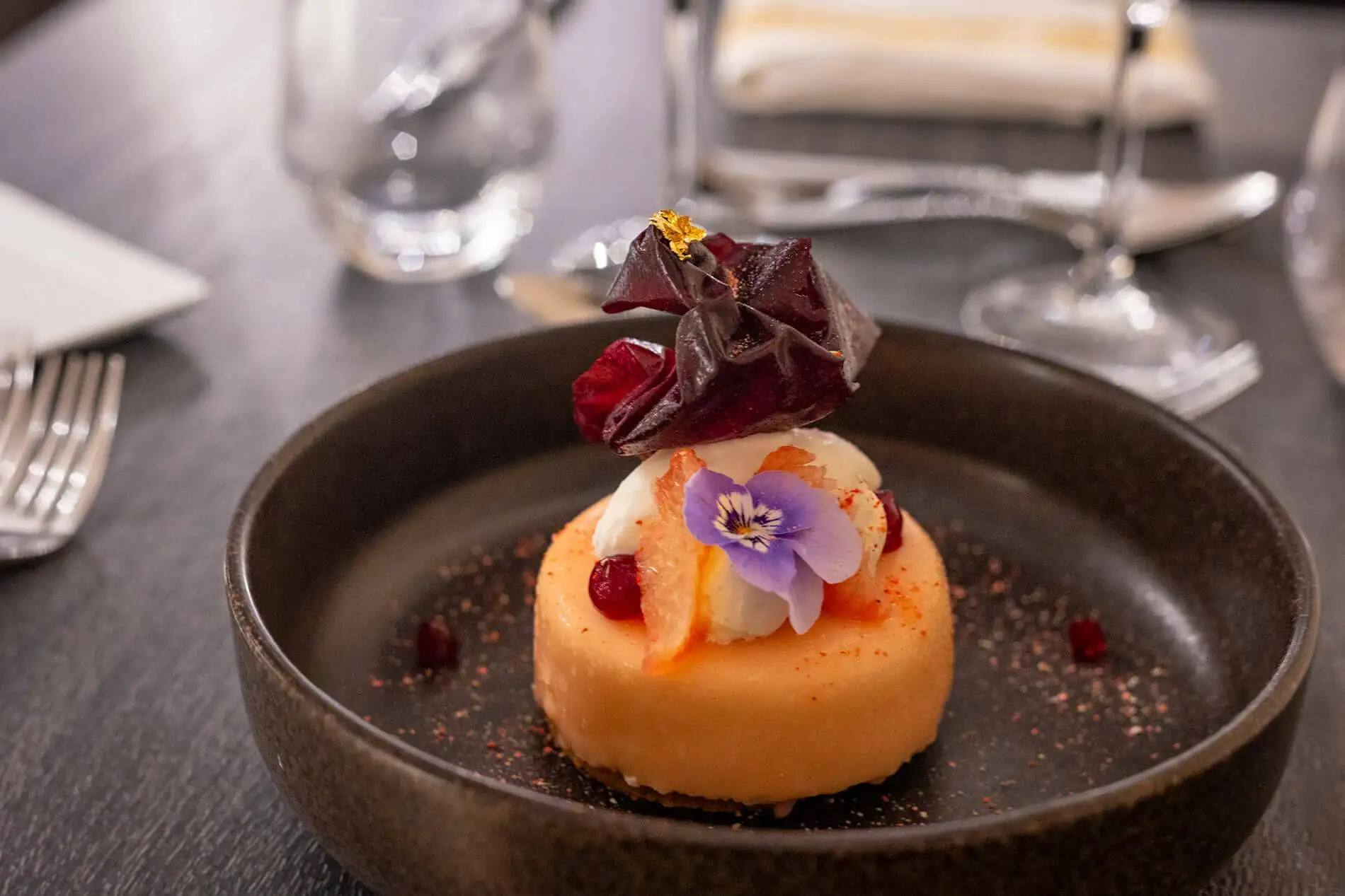 Homemade dessert from the hotel restaurant Ferme de la Ranconniere in Normandy